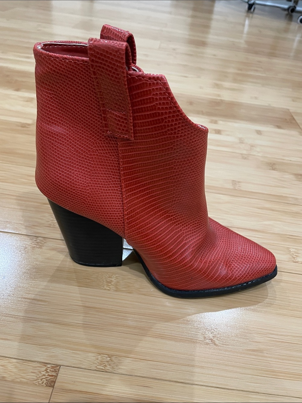Orange chunky heel boots